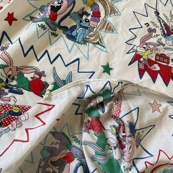 Vintage Tiny Toon Adventures 1990 Cartoon Twin Flat Sheet Cutter Fabric - Picture 11 of 13